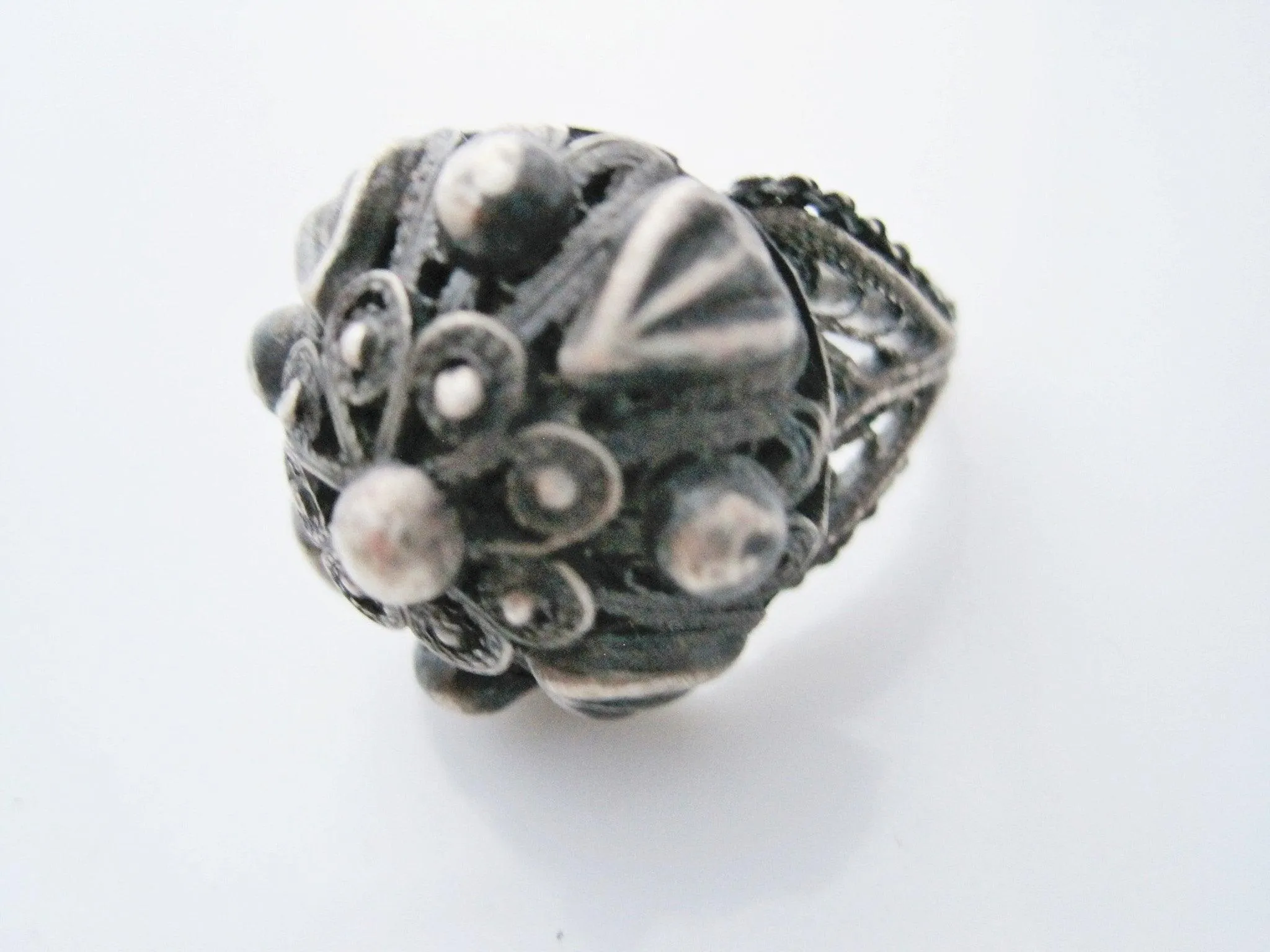 Vintage Ethnic Etruscan Style Silver Filigree Dome Ring