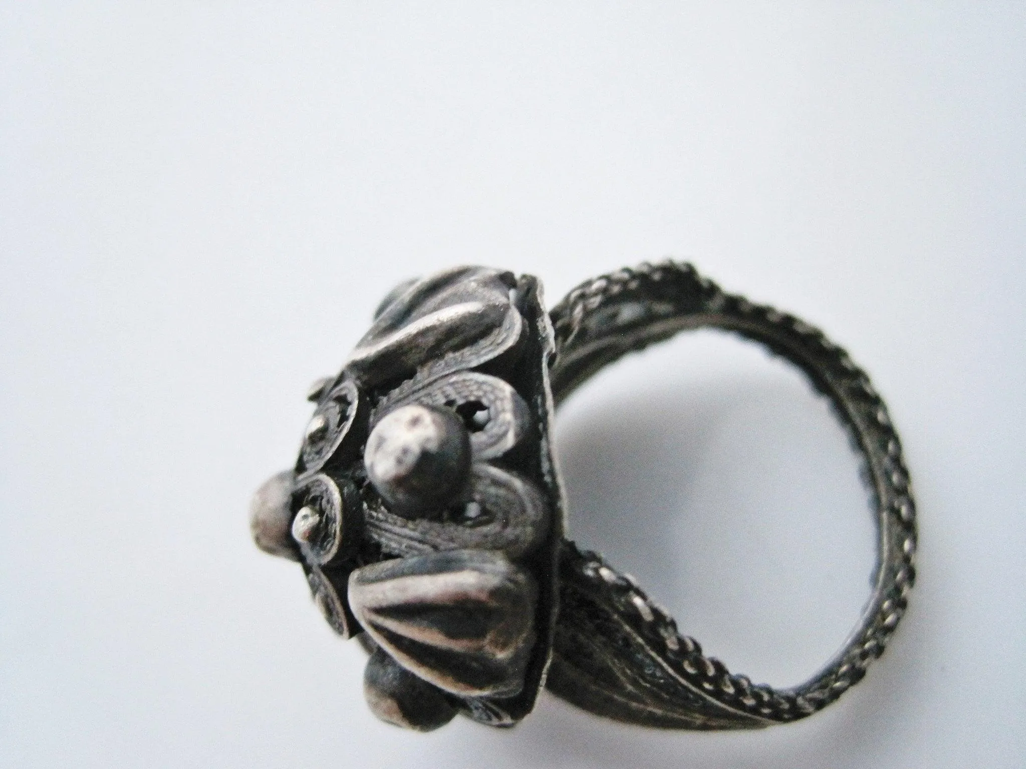 Vintage Ethnic Etruscan Style Silver Filigree Dome Ring