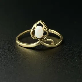 Vintage Gold Heart Crown Style Mounted Opal Ring, Sz 6 1/2