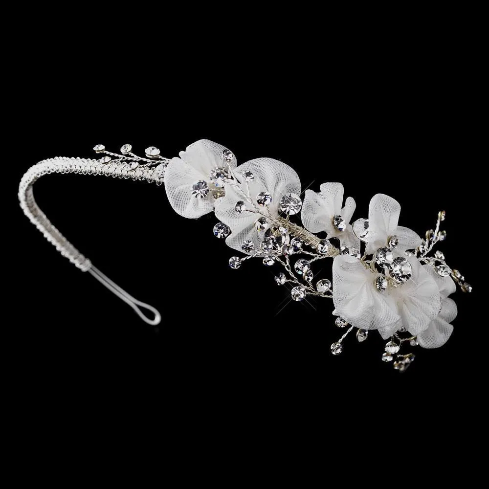 Vintage Inspired Ivory Antique Silver Crystal Headband