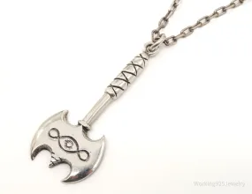 Vintage Large Battle Axe Sterling Silver Necklace