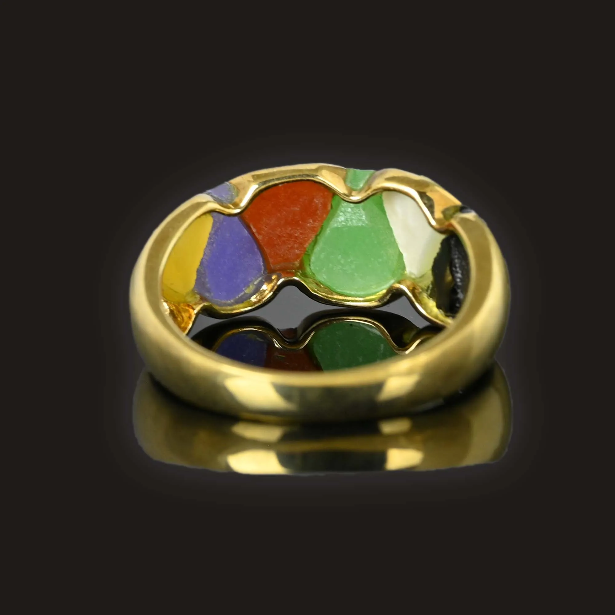 Vintage Multi Gemstone Gold Wave Band Ring