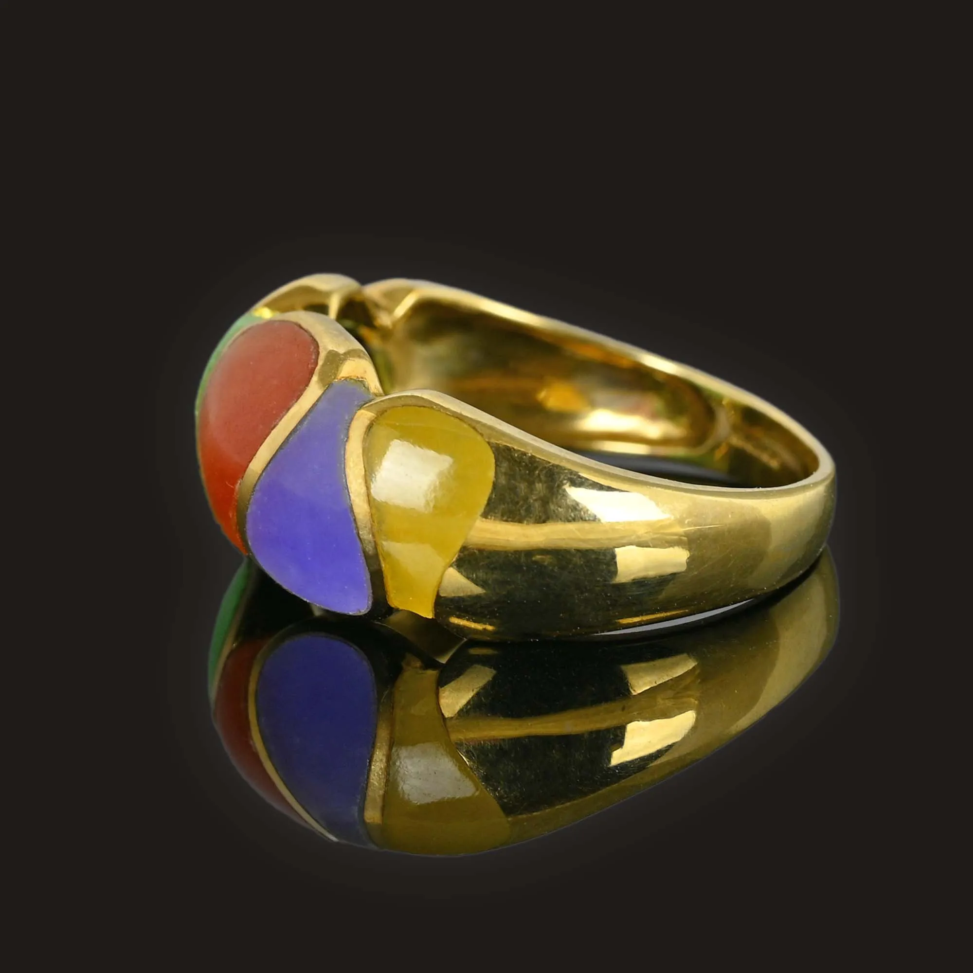 Vintage Multi Gemstone Gold Wave Band Ring