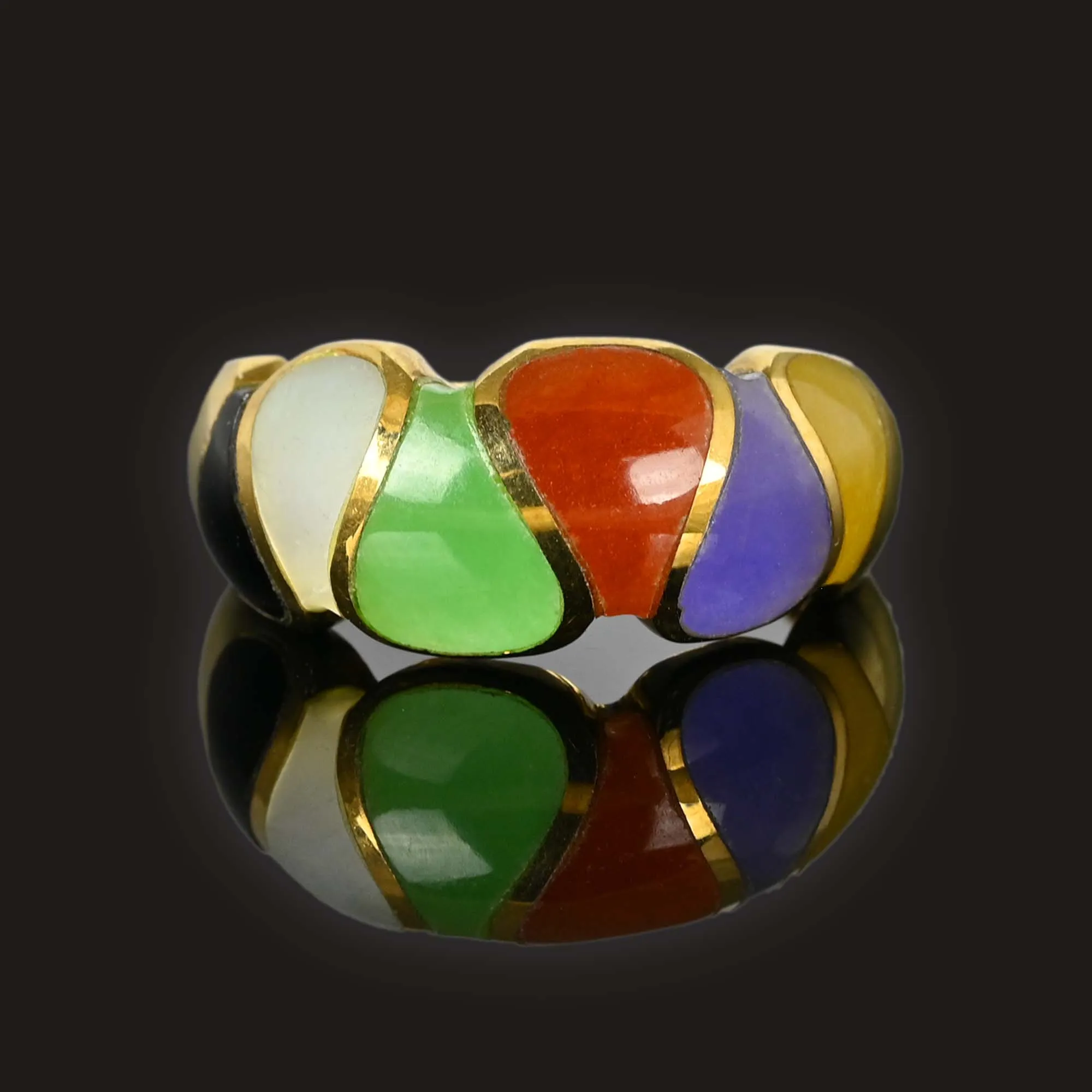 Vintage Multi Gemstone Gold Wave Band Ring