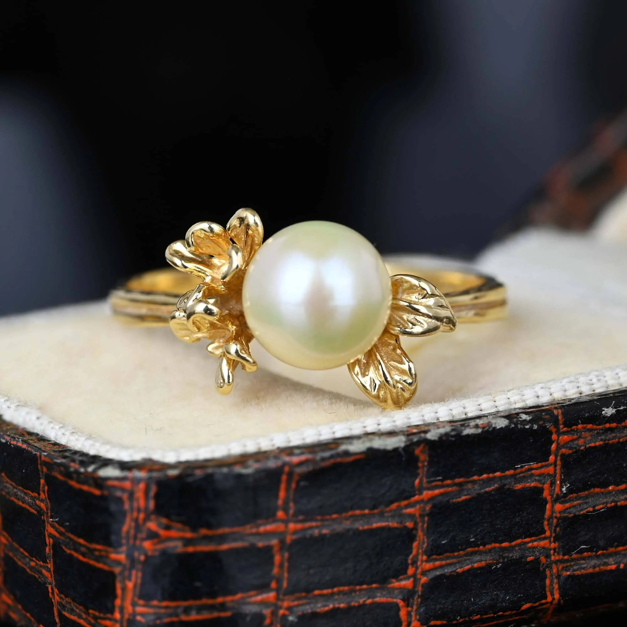 Vintage Na Hoku 14K Gold Pearl Plumeria Ring