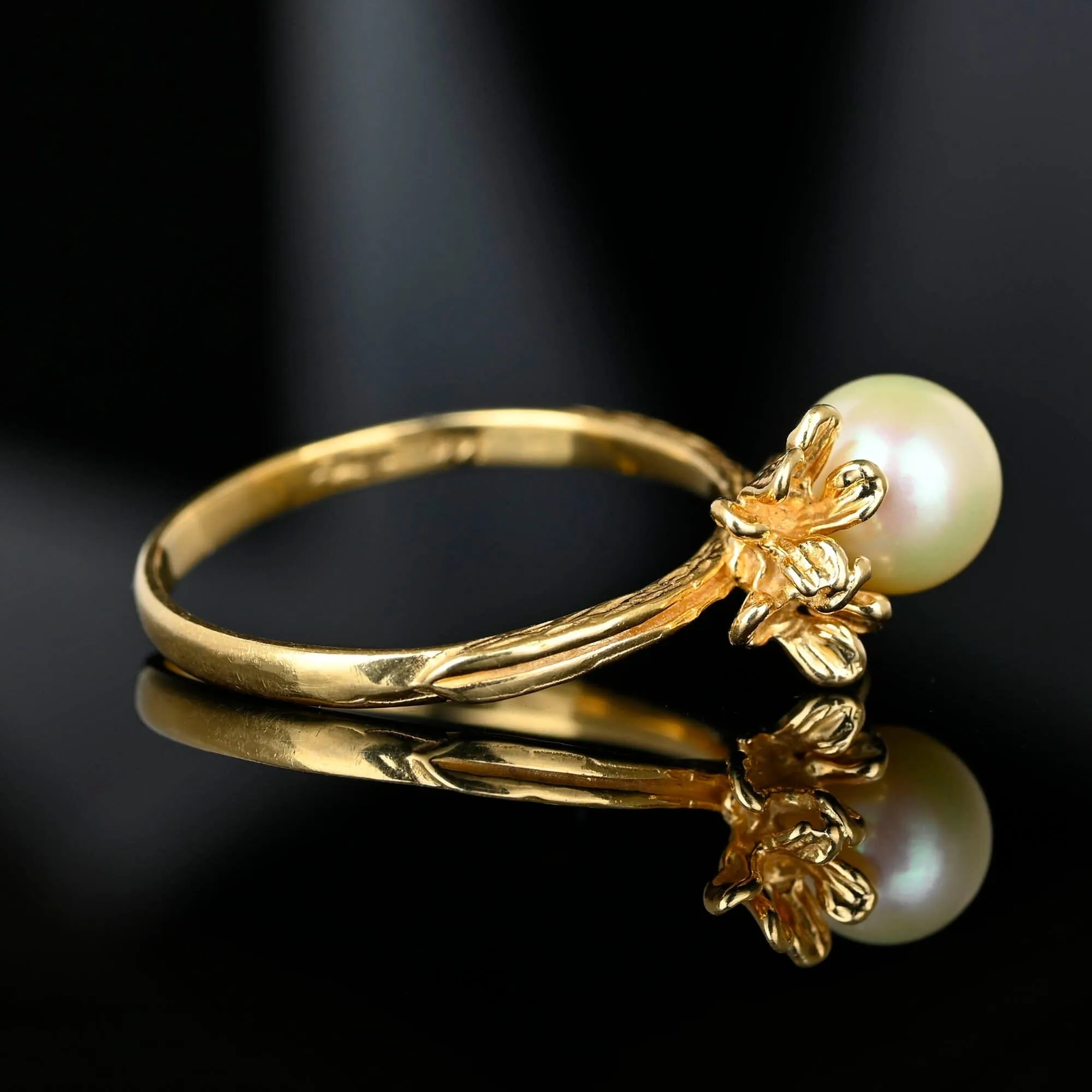 Vintage Na Hoku 14K Gold Pearl Plumeria Ring