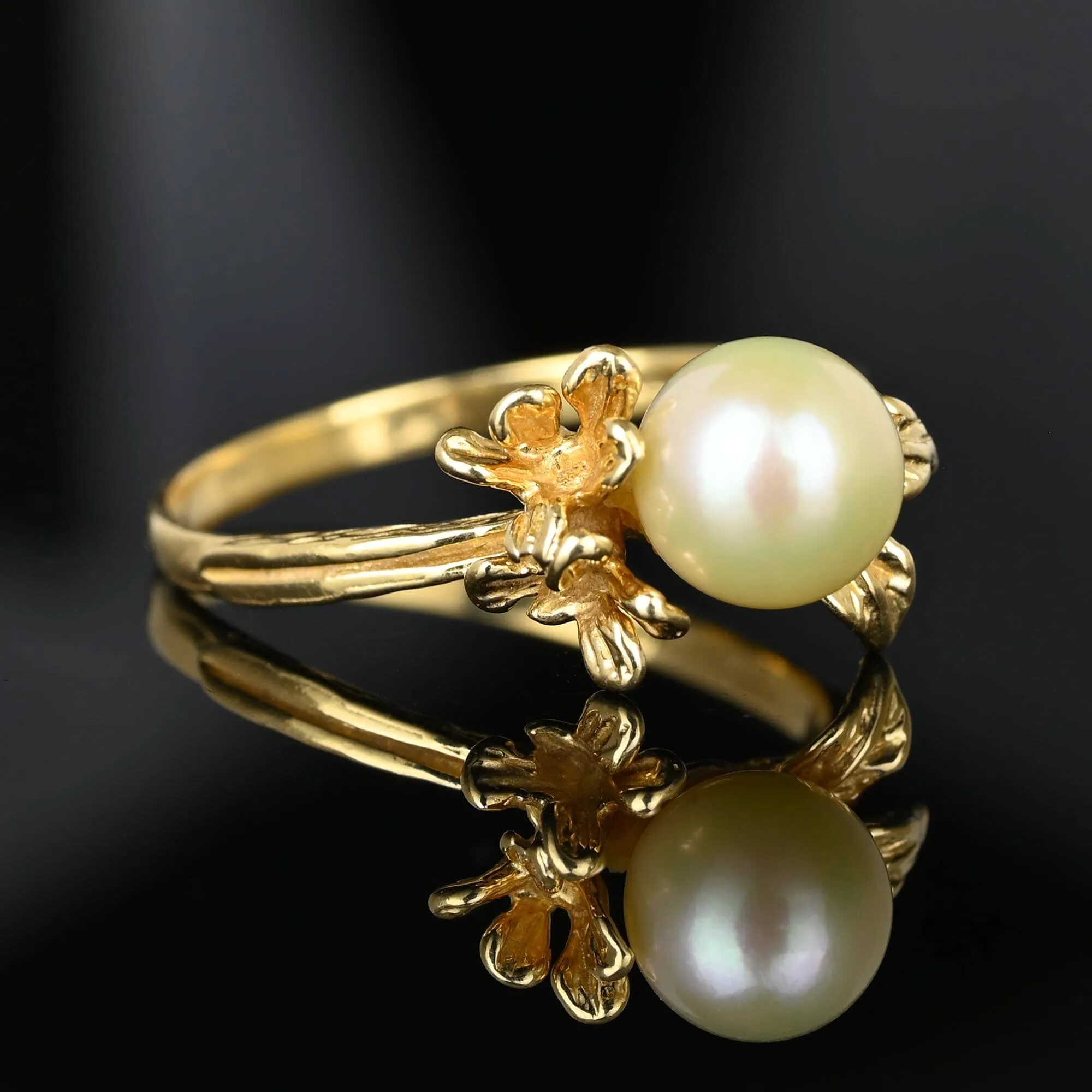 Vintage Na Hoku 14K Gold Pearl Plumeria Ring