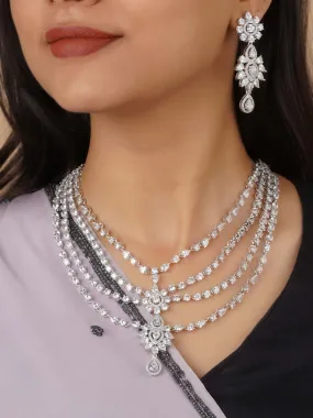 White Color Silver Plated Faux Diamond Necklace Set - CZSET339