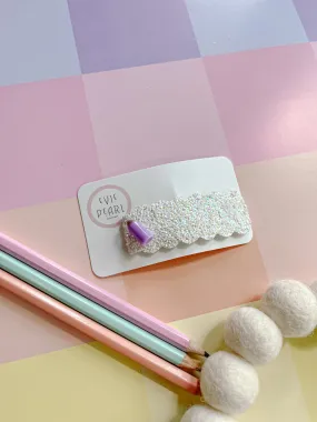 White Glitter Purple Pencil Snap Clip Charm