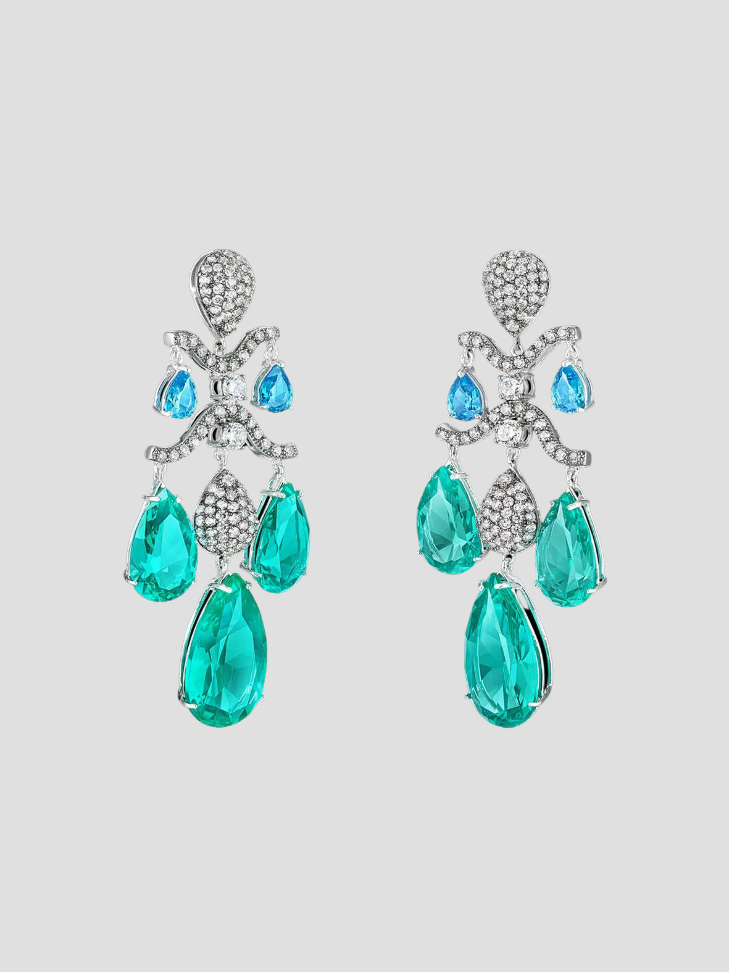 White Gold Paraiba Chandelier Earrings