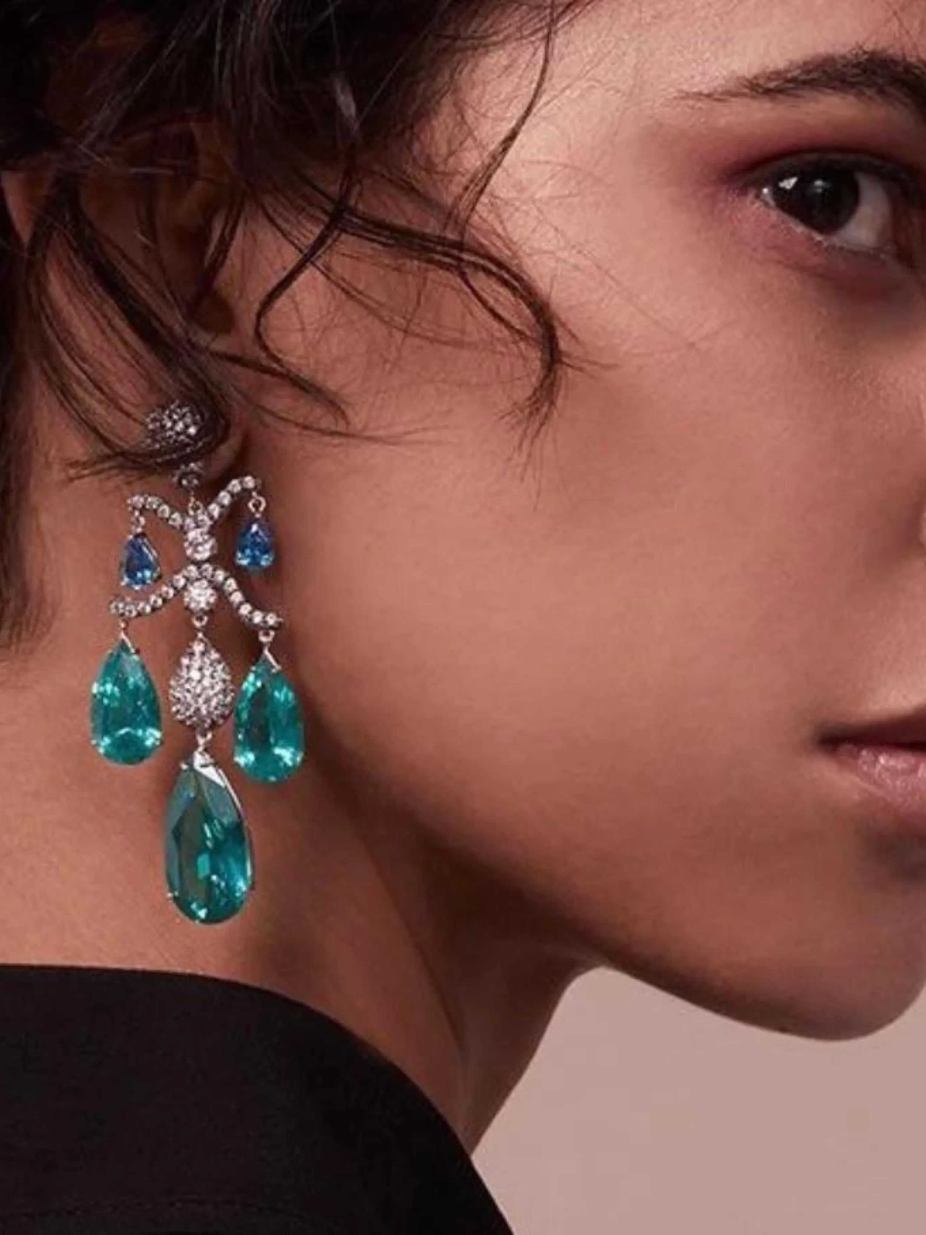 White Gold Paraiba Chandelier Earrings