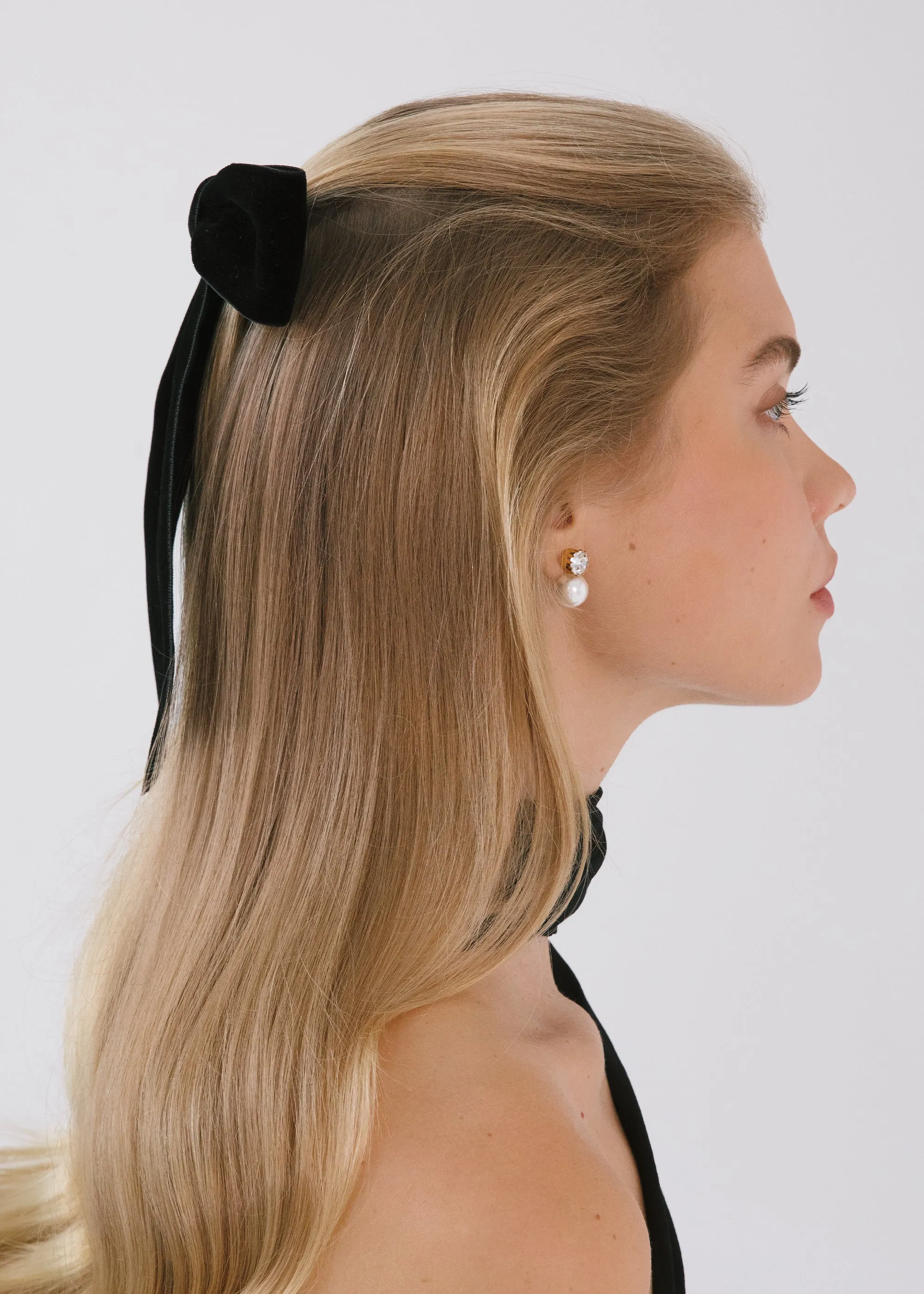 Wide Velvet Bow Barrette -- Black