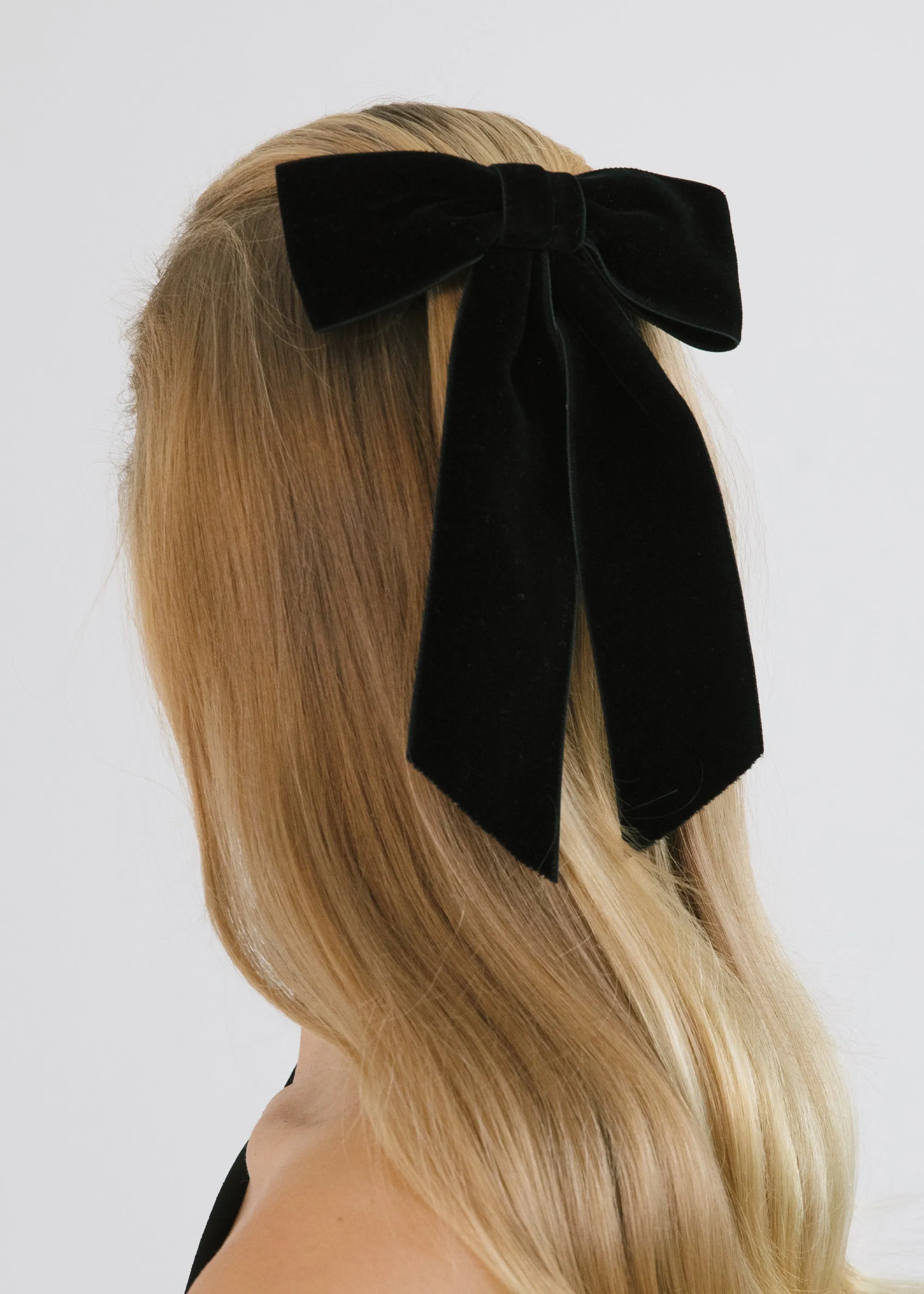 Wide Velvet Bow Barrette -- Black