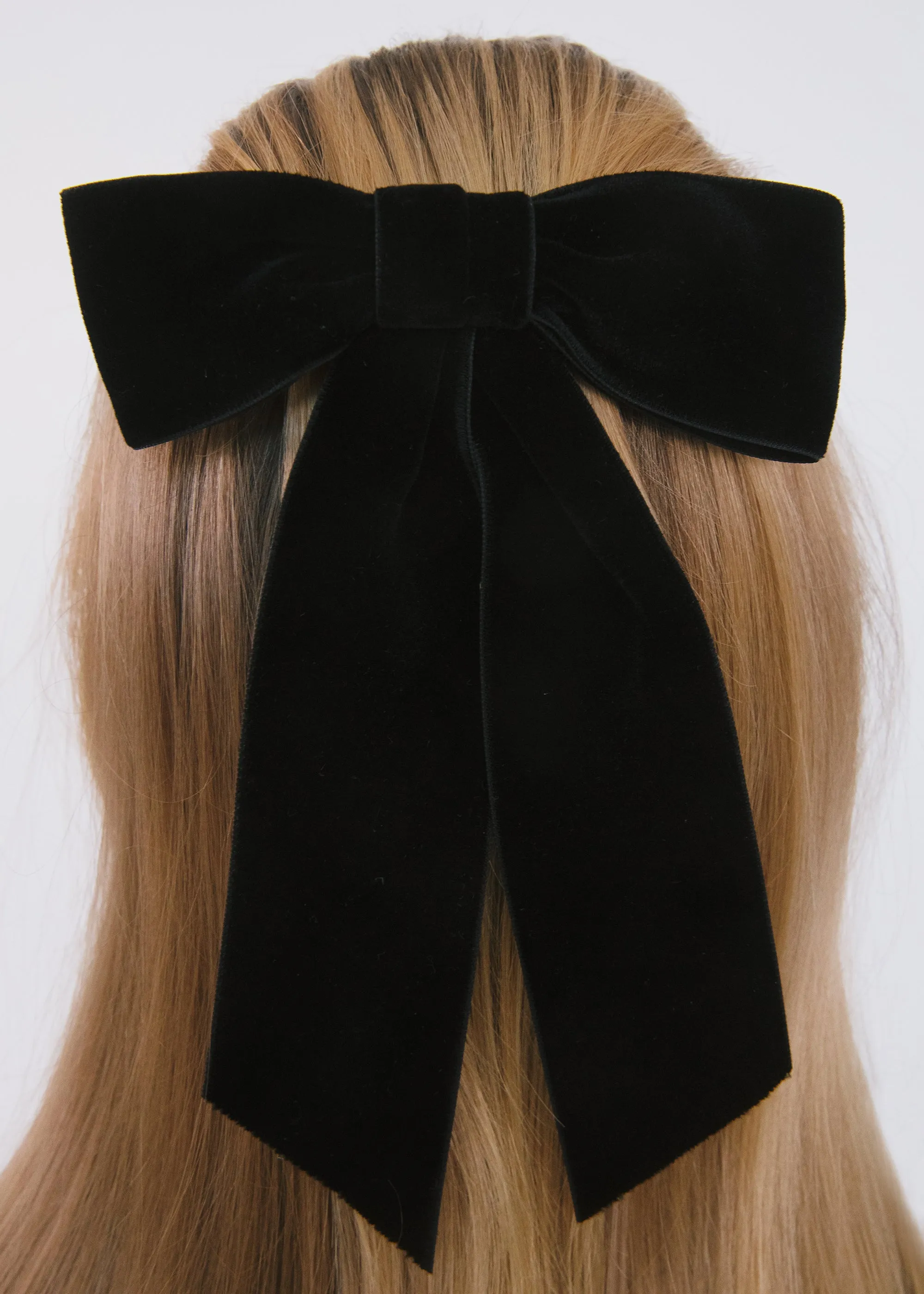 Wide Velvet Bow Barrette -- Black