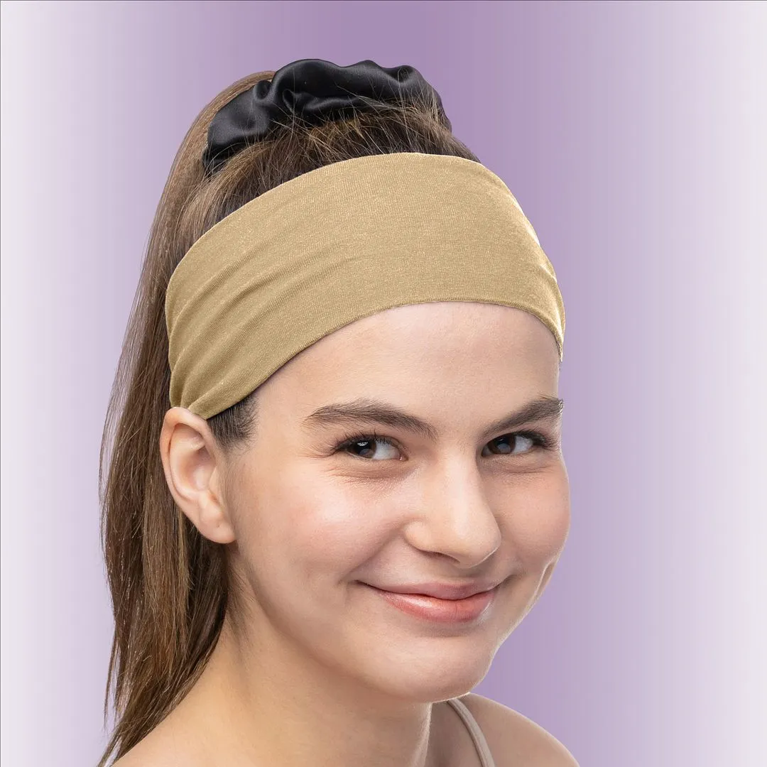 Women's Headbands Cotton Jersey 3" Wide Yoga Fitness Fashion Made in the USA Beige