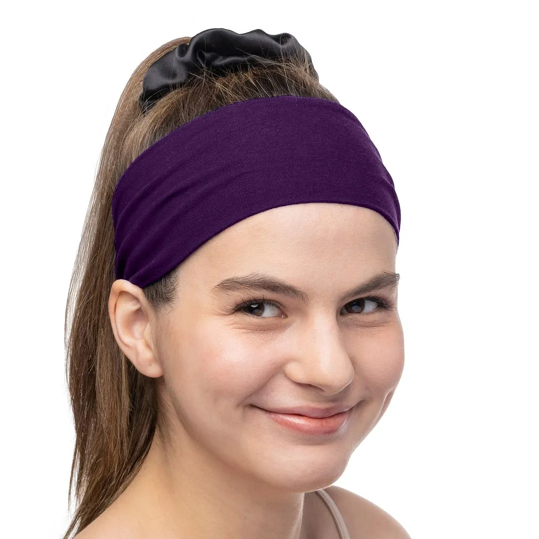 Women's Headbands Cotton Jersey 3" Wide Yoga Fitness Fashion Made in the USA Plum