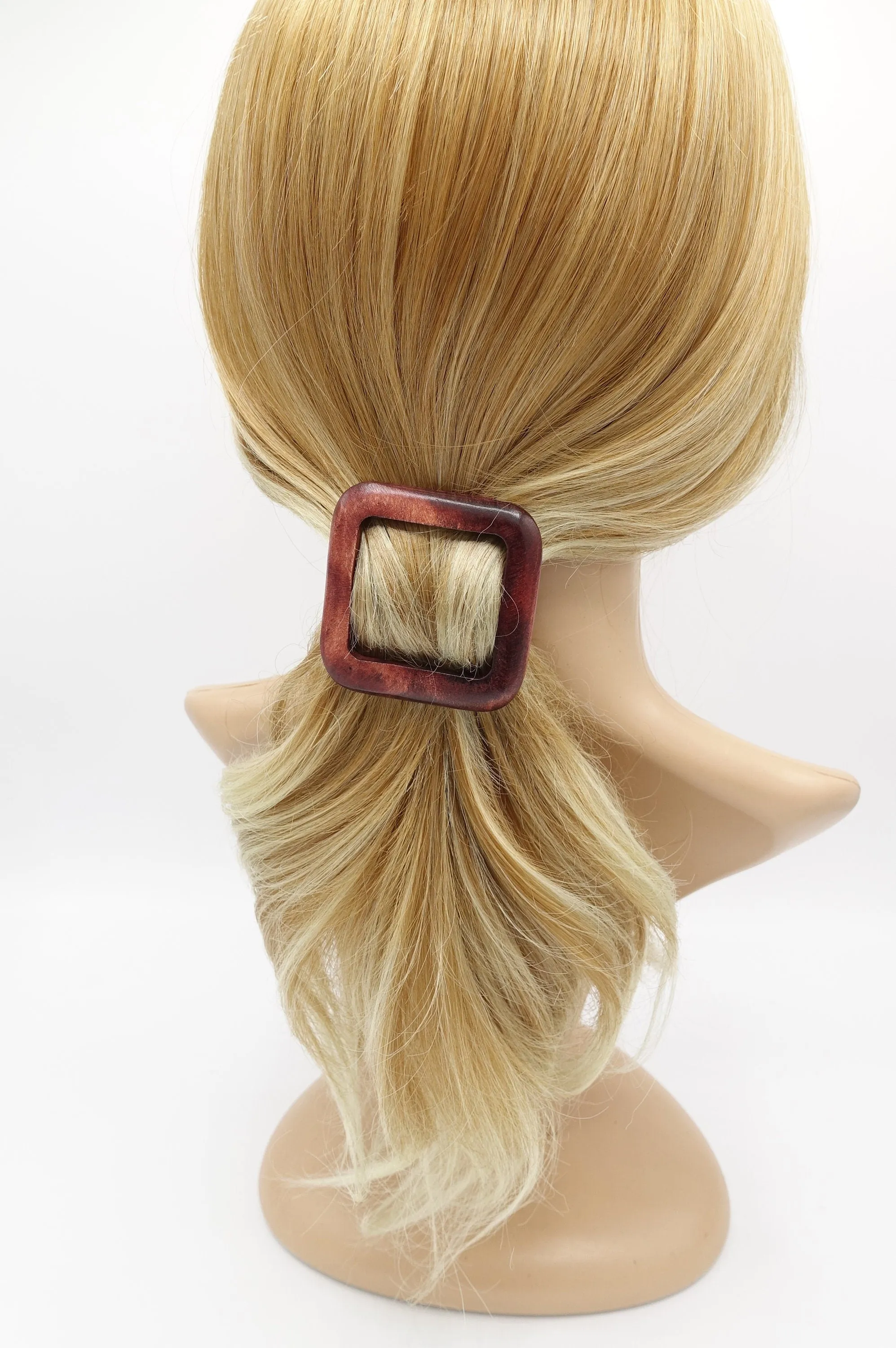 wood barrette circle square natural hair accessory for women