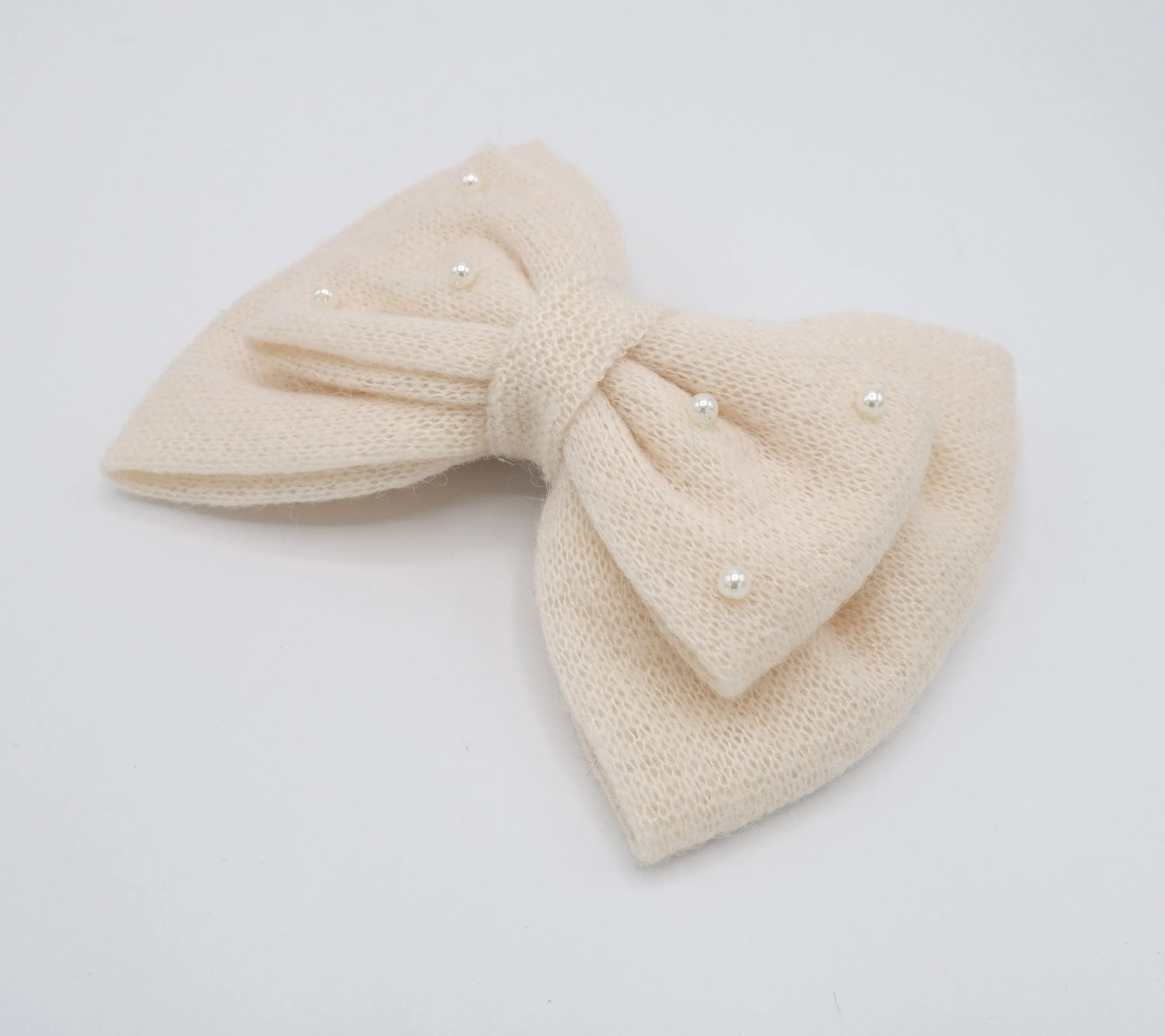 woolen hair bow large pearl hair bow for women