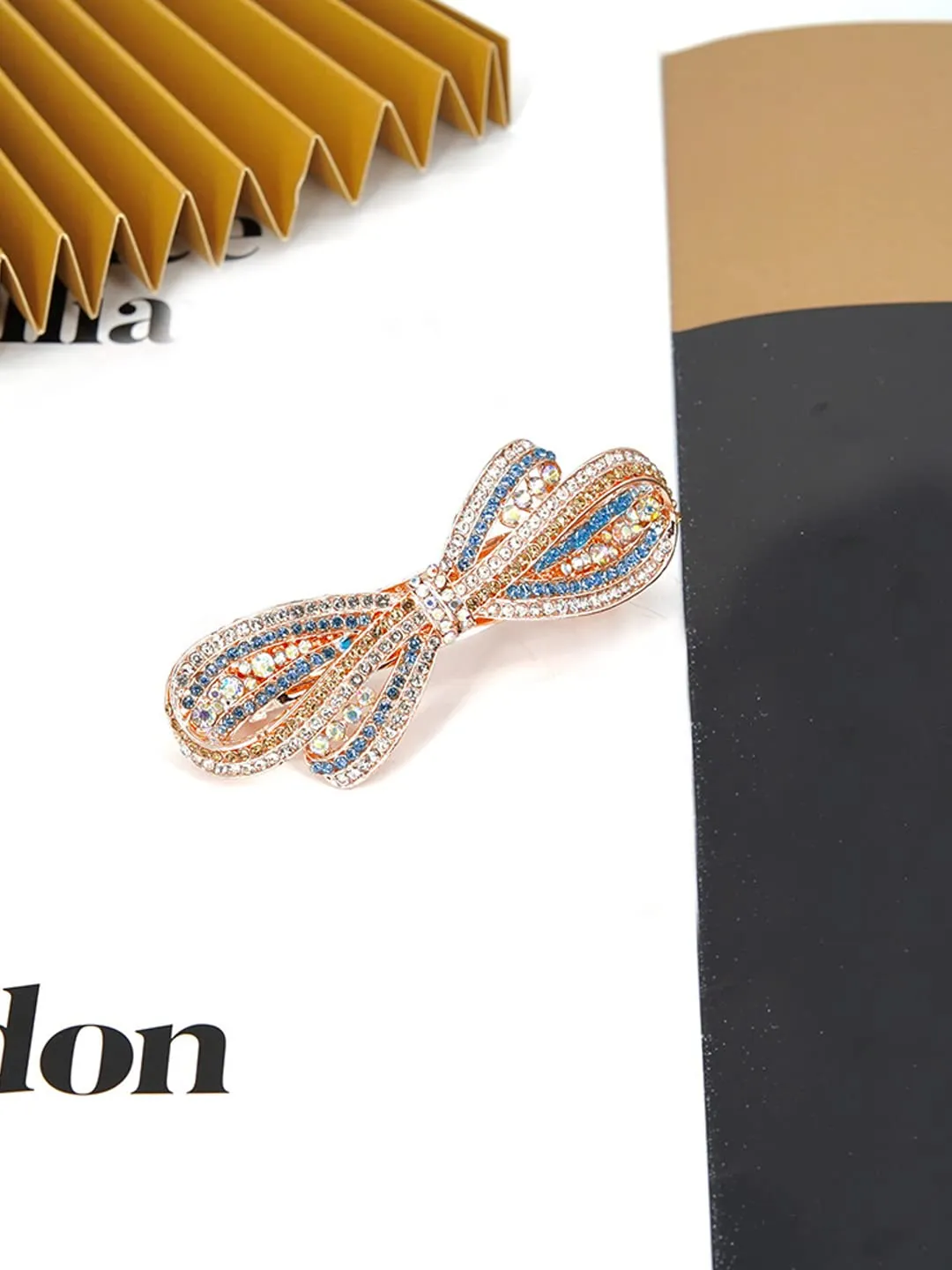 Yellow Chimes Hair Clips for Women Girls Barrette Hair Clips for Women Hair Accessories for Women Bow Clips for Women Blue Crystal French Barrette Hair Clips for Women and Girls Gift For Women & Girls