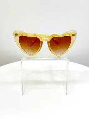 Yellow Glitter Heart Sunglasses